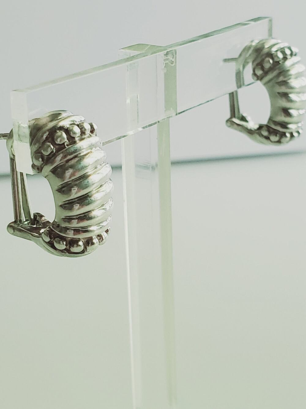 Vintage Judith Ripka Sterling Silver 925 Twist Semi Hoop Earrings